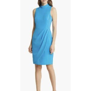 BLACK HALO Naya Sleeveless Mock Neck Ruched Sheath Dress in Breezy Blue US 10